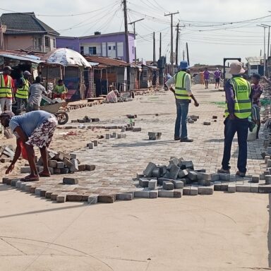 Road Construction – Laying of Interlocking Stones On-going at Mosholashi Street, Ejigbo