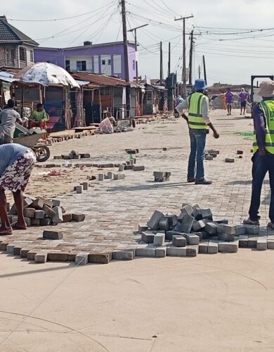 Road Construction – Laying of Interlocking Stones On-going at Mosholashi Street, Ejigbo
