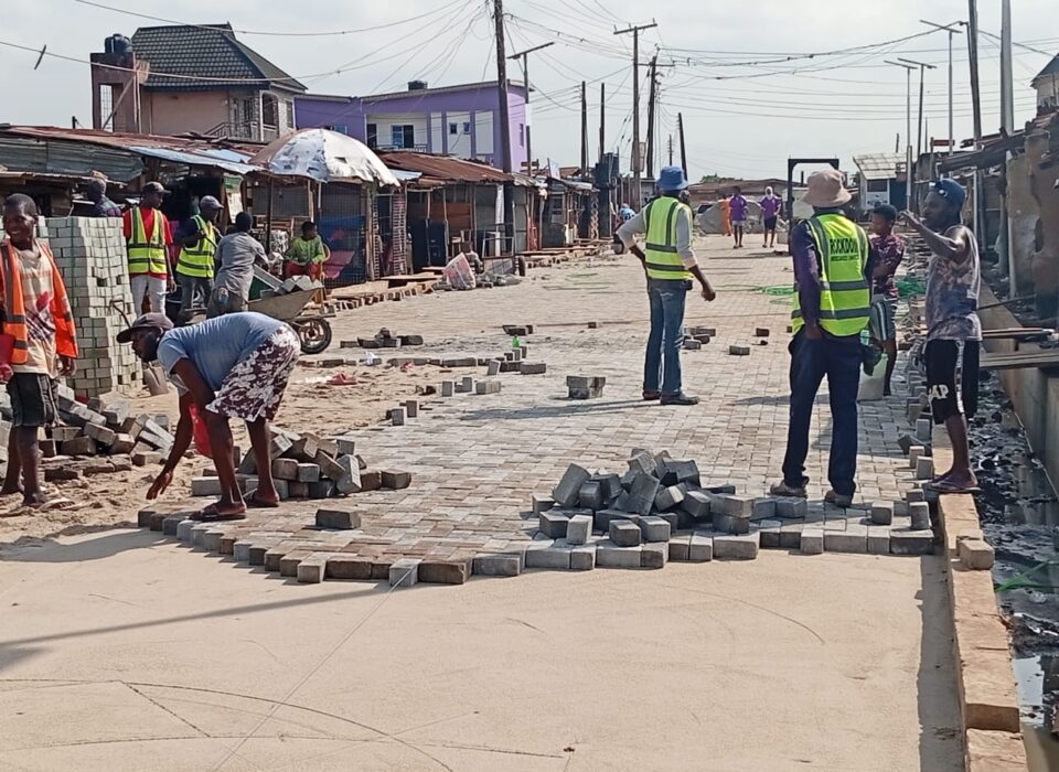 Road Construction – Laying of Interlocking Stones On-going at Mosholashi Street, Ejigbo